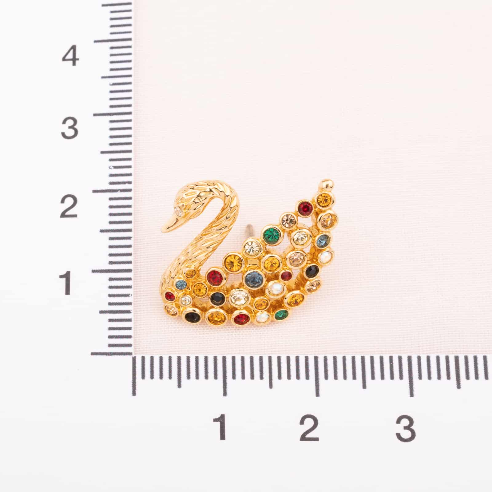 SWAROVSKI gold plated swan pin brooch with colorful crystals