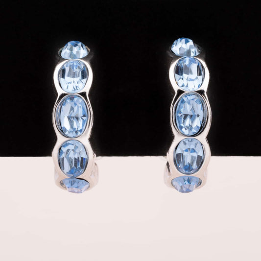 Swarovski-Kreolen-Ohrclips-silberfarben-mit-blauen-ovalen-Kristallen