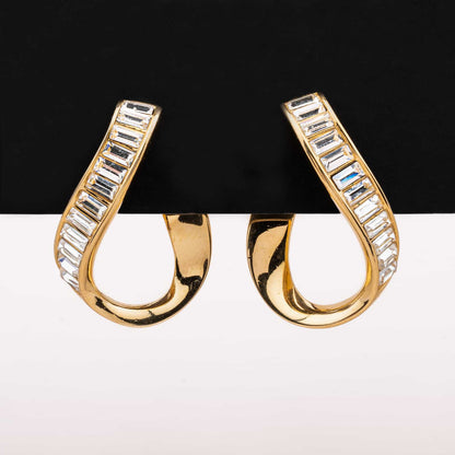 Swarovski-Ohrringe-vergoldete-geschwungene-Kreolen-Kristalle-Baguetteschliff