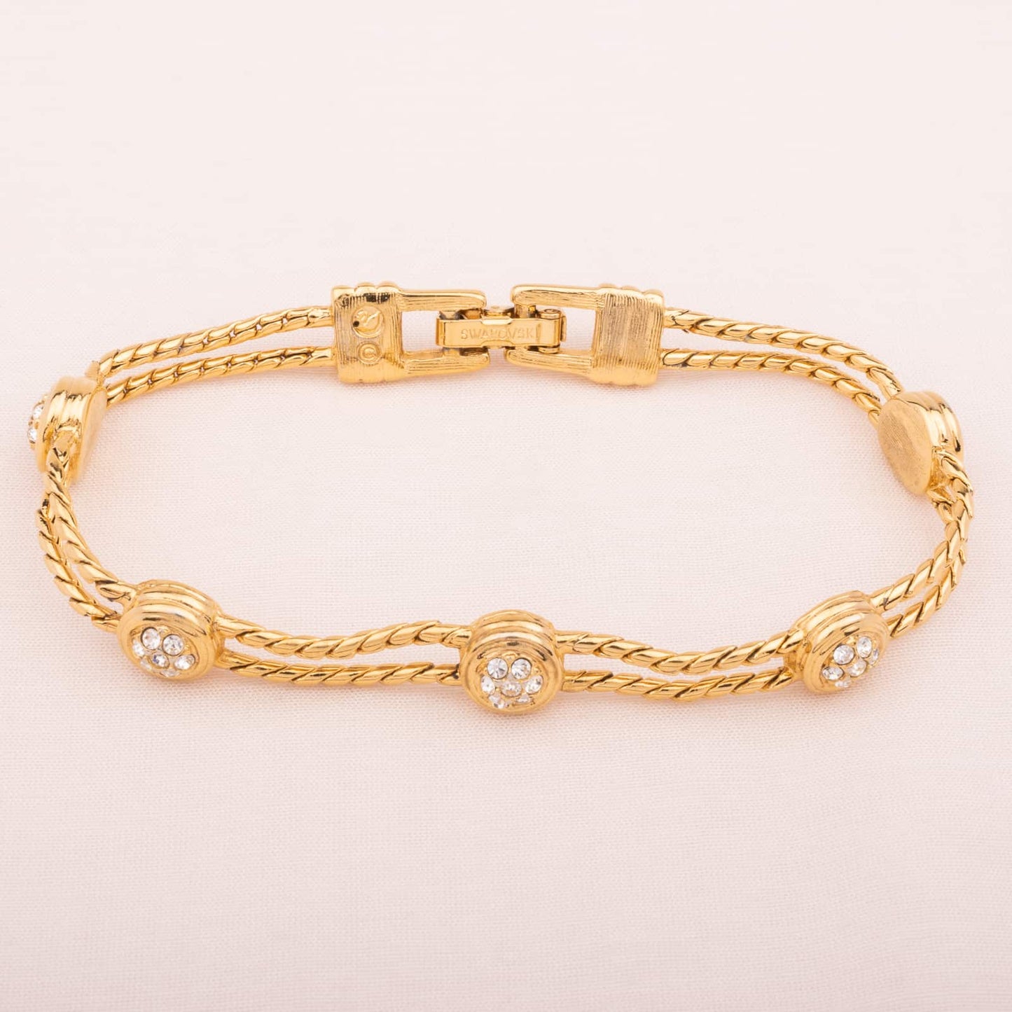 Swarovski-Tennisarmband-mit-runden-Kristallen-und-doppelter-Kette