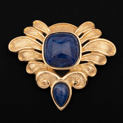 Trifari-royale-Brosche-mit-blauen-Kunststeinen