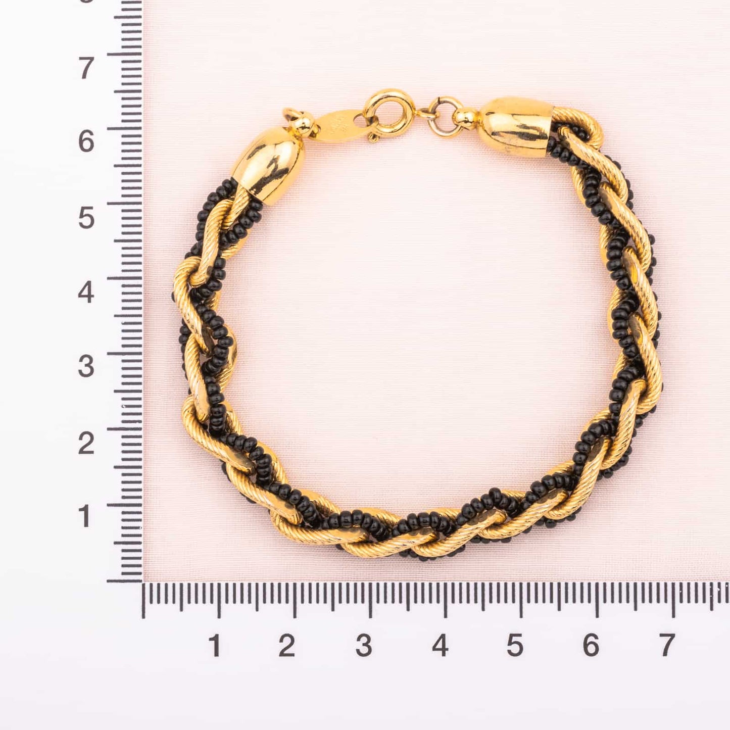 Trifari-Armband-vergoldete-Kettenglieder-schwarze-Perlen