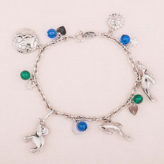 Trifari-silberfarbenes-Bettelarmband-Weltreise