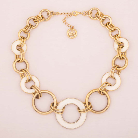 Trifari-Halskette-Ringe-Weiss-emailliert