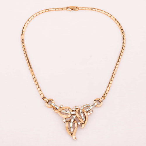 TRIFARI gold plated necklace with baguette rhinestones