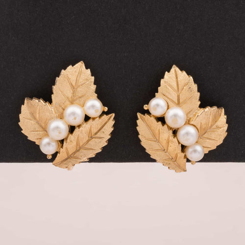 Leaf clip-on earrings by TRIFARI with pearls