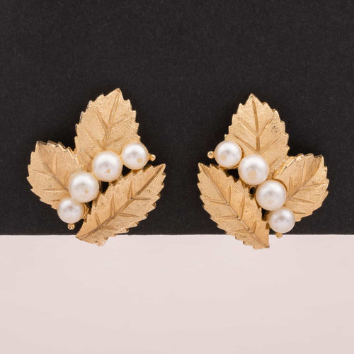 Leaves ear clips by TRIFARI with pearls