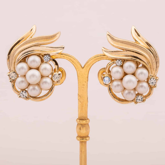 Trifari-Perlen-Strass-Ohrclips-60s