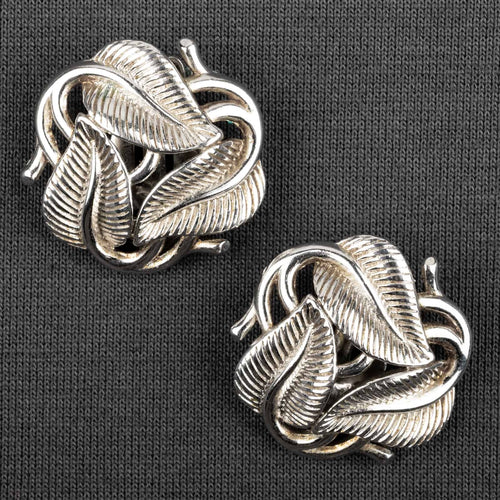Trifari silver colored leaf earrings from the 60s
