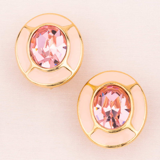 Rosa Trifari Ohrclips mit ovalem Strassstein