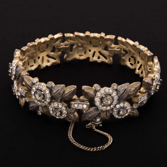 Trifari-Vintage-Armband-mit-grauen-und-weißen-Strasssteinen