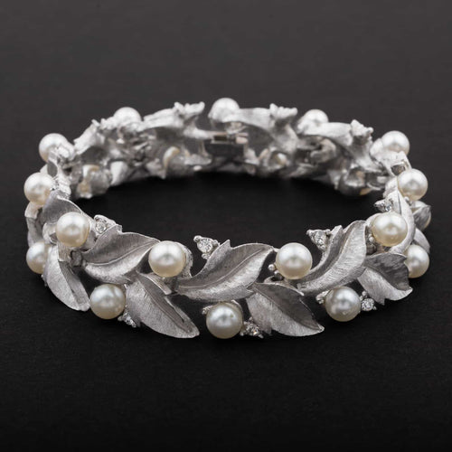 TRIFARI silver colored bracelet with pearls and rhinestones