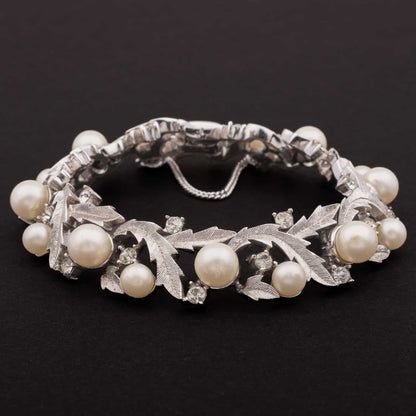 Trifari-silberfarbenes-Armband-mit-Perlen-und-Strass