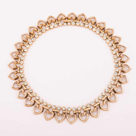Trifari-vergoldete-Vintage-Herz-Halskette-mit-Strass