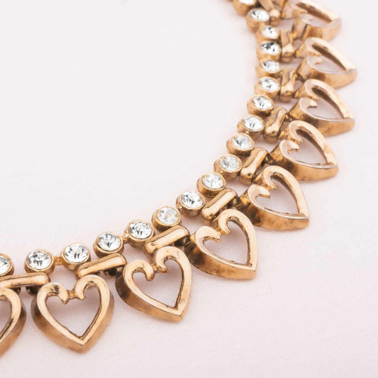 Trifari-vergoldete-Vintage-Herz-Halskette-mit-Strass
