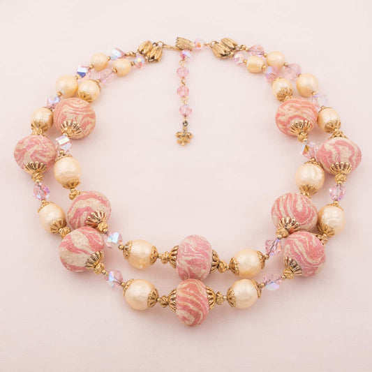Vendome-Perlenkette-zweireihig-Pastelrosa-50s
