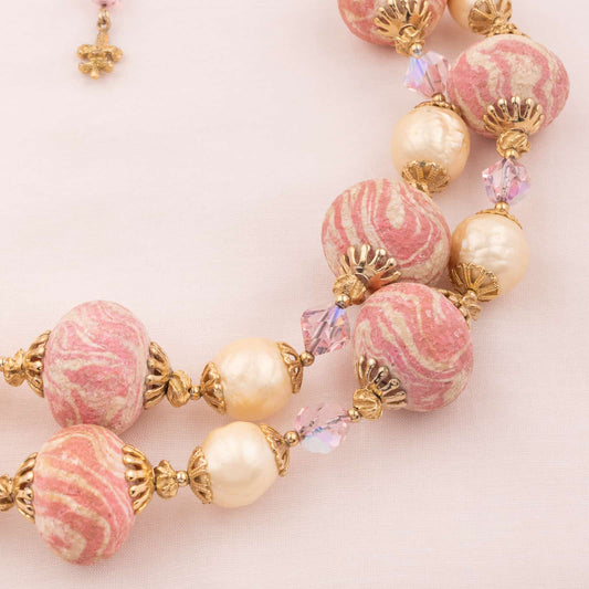 Vendome-Perlenkette-zweireihig-Pastelrosa-50s