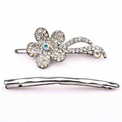 Hairpin Set with Aurora Borealis Rhinestone Flower