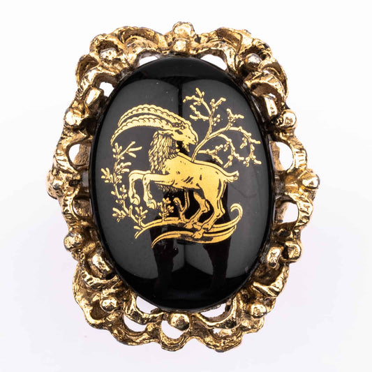Sternzeichen-Steinbock-Ring-Schwarz-goldfarben-größenverstellbar