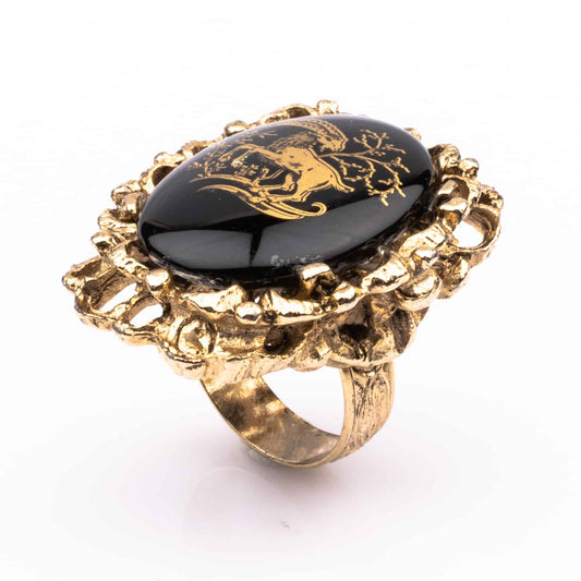 Sternzeichen-Steinbock-Ring-Schwarz-goldfarben-größenverstellbar