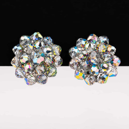 Sparkling Aurora Borealis crystal bead clip earrings