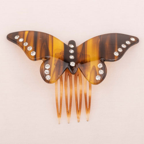 Butterfly hair comb decorated with rhinestones