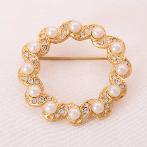 NAPIER gold-plated pearl wreath brooch