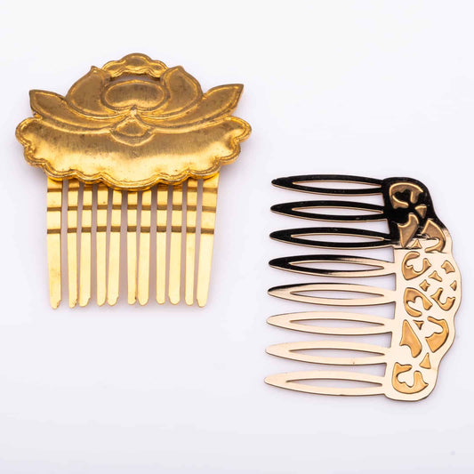 Vintage-Haarschmuck-Steckkämme-goldfarben-60s