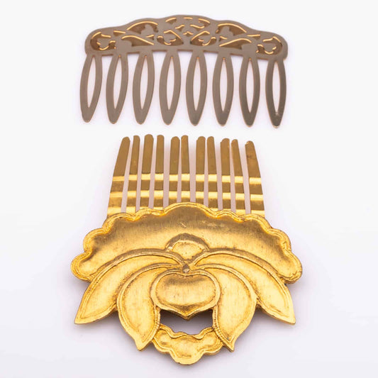 Vintage-Haarschmuck-Steckkämme-goldfarben-60s