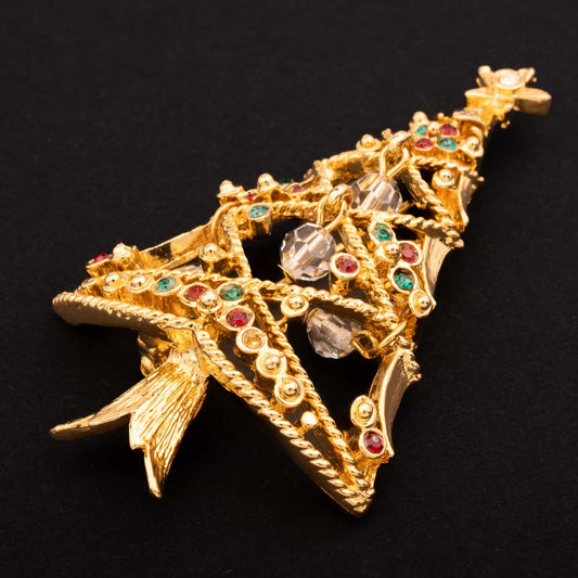 Goldfarbene-Weihnachtsbaum-Brosche-mit-Strass-und-Perlen