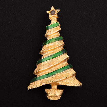 Weihnachtsbaum-Brosche-goldfarben-grün-emailliert