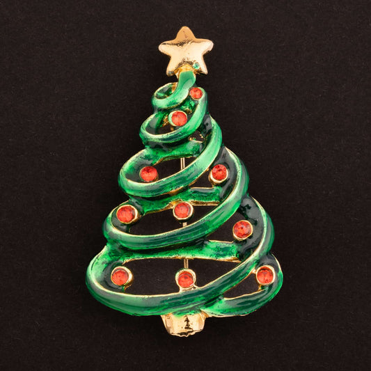 Grün-emaillierte-Weihnachtsbaum-Brosche-mit-rotem-Strass