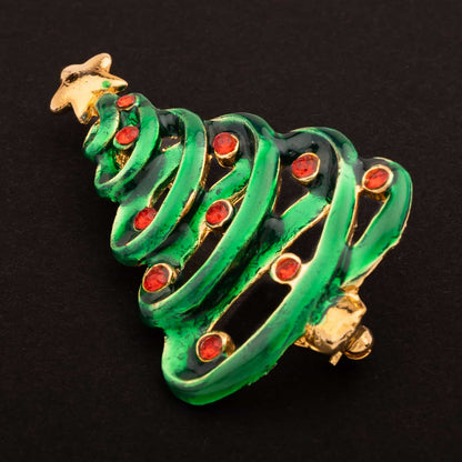 Grün-emaillierte-Weihnachtsbaum-Brosche-mit-rotem-Strass