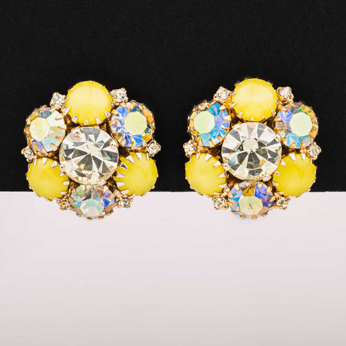 WARNER highly glittering rhinestone earrings in yellow