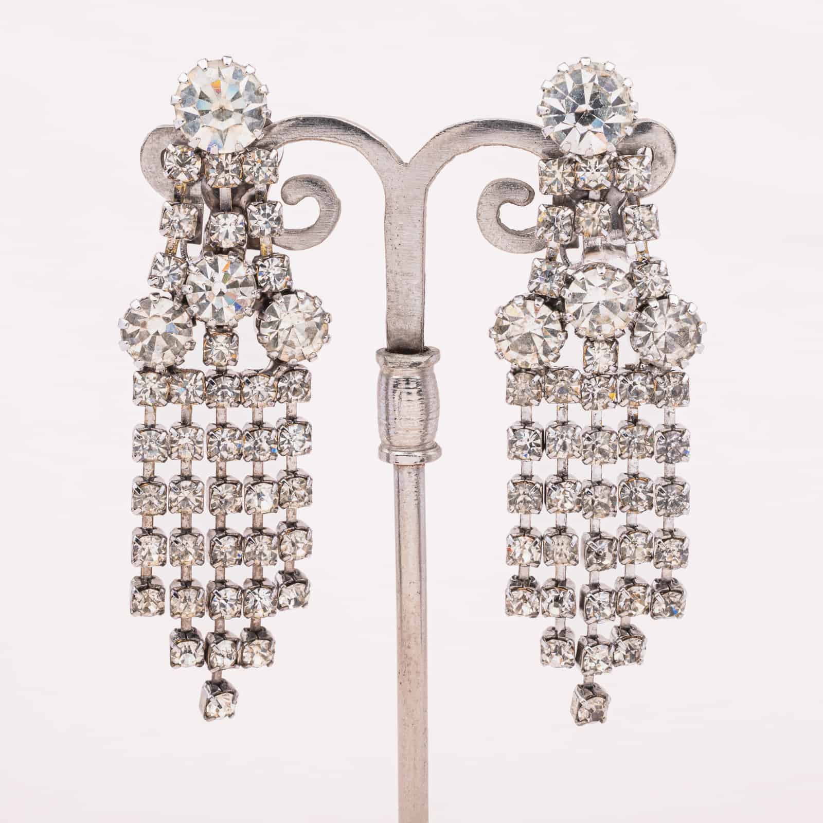 Weiss-Strass-Hänger-Ohrringe