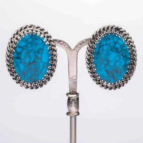 WHITING & DAVIS turquoise oval clip earrings