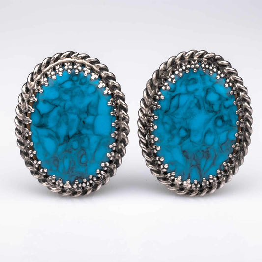 Whiting-Davis-türkisfarbene-ovale-Ohrclips