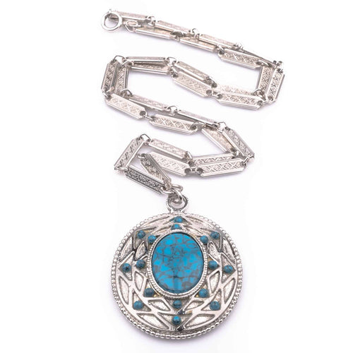 WHITING & DAVIS silver tone necklace with turquoise pendant